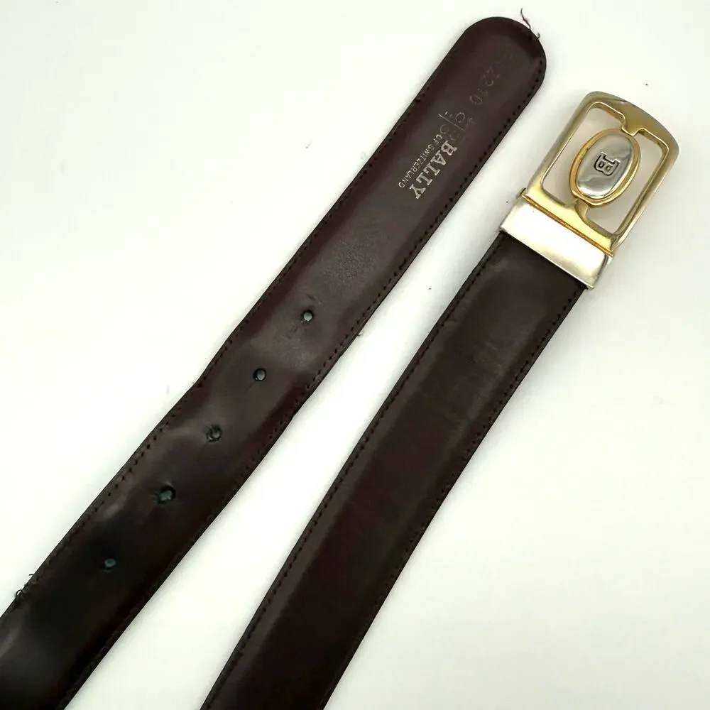 Bally Vintage Leather Belt Burgundy Black Gold Logo Buckle Upcycle DIY 40